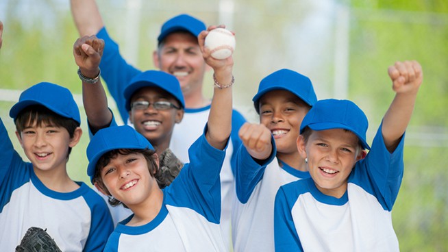 A youth league team at the ball park.