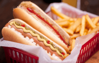 baseball ballpark hotdogs with fries